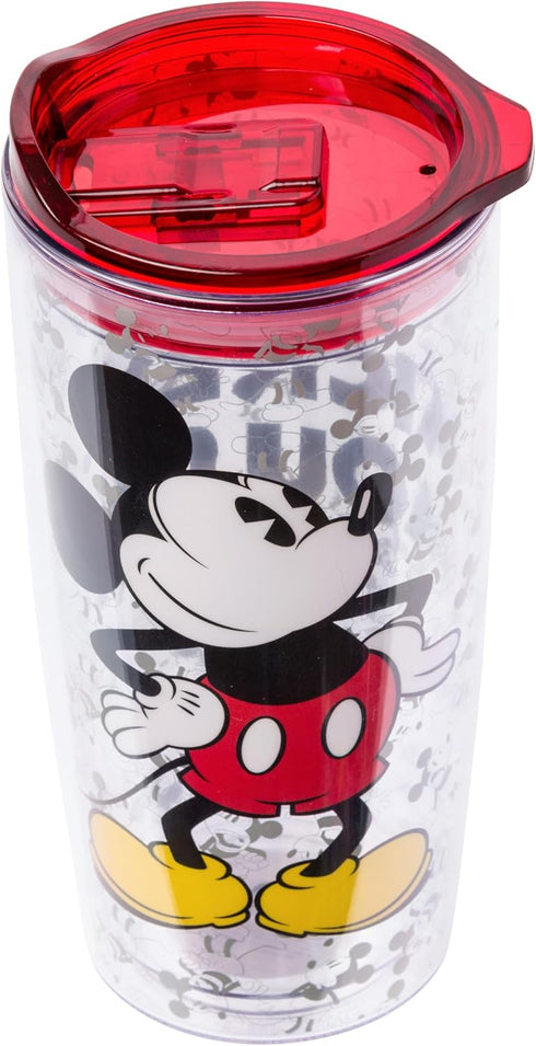 Silver Buffalo Disney Vintage Mickey Mouse Since 1928 Double Wall Travel Tumbler with Slide Close Lid, 20 Ounces...