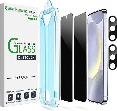 amFilm 2+2 Pack Auto-Alignment for Samsung Galaxy S24+/S24 Plus 6.7" OneTouch Tempered Glass Privacy Screen Protector + Camera Lens Protector, 30 ...