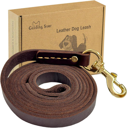 Guiding Star Leather Dog Leash 6ft, Dog Leashes for Large Dogs Heavy Duty, Soft Handmade Leather Training Leash for Large & Medium Dogs (6ftx3/4in...
