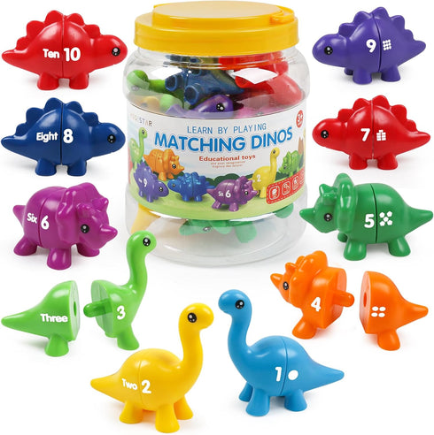 Matching Number Counting Dinosaur Toys with Double-Sided 1 2 3 Number Preschool Learning Sensory Sorting Educational Montessori Toy Sets for Kids ...