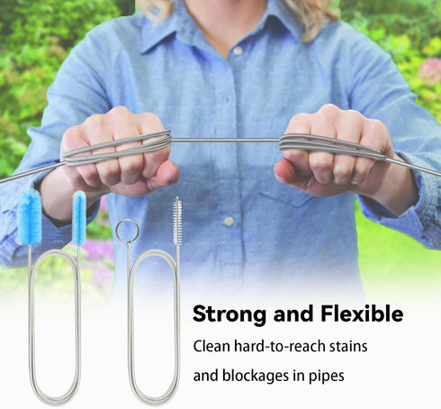 Flexible Drain Brush, 66 Inch Long Double Ended Hose Pipe and 58 Inch Tube Cleaning Brush and 2 Pack 8 Inch Straw Cleaner Brush...