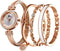 CdyBox Women Crystal Watch with 3 Bracelets Set Quartz Wrist Watches Bangle Jewelry 4pcs/Set for Ladies (Rose gold white)...