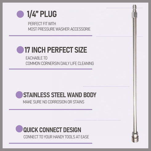 Hourleey 2 Pack 17 Inch Pressure Washer Wand, Stainless Steel Body and Fitting with 1/4" Quick Connect Power Washer Lance for Power Wash...