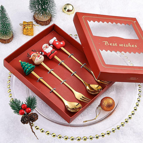 Christmas Spoon Stainless Steel Christmas Tree Tea Spoon for Home, Xmas Coffee Spoon Dinner Forks Dessert Spoon Stirring Spoon Ice Cream Spoon Cre...