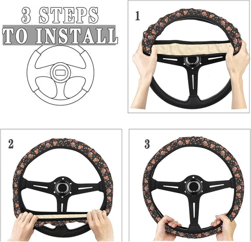 Mushroom Snail Butterfly Steering Wheel Covers Anti-Slip Elasticity Car Accessories Steering Wheel Protector Universal 15 Inch for Cars SUV Vehicl...