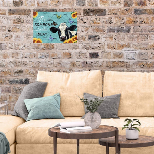 EMOHAT Metal Tin Sign Sunflowers Animal Cow Flower Decoration Cows Wall Art Inspirational Posters Rustic Farmhouse Wall Decor Living Room Bathroom...