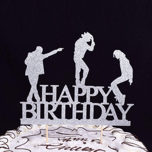 Glitter Happy Birthday Cake Topper cake Toppers Happy Birthday Cake Bunting Birthday Party Decoration Supplies. (Silver)...