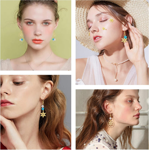 SUNNYCLUE 1 Box DIY Make 10 Pairs Snowflake Earrings Making Starter Kit Snowflake Alloy Pendants Teardrop Glass Beads Brass Cable Chain for Women ...