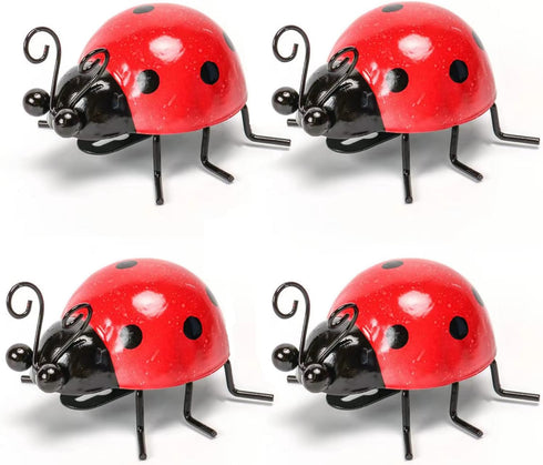 Metal Garden Decor for Outside Cute Ladybugs Yard Art Lawn Ornaments Wall Sculptures & Statues Outdoor Fence Decorations for Patio - Set of 4...