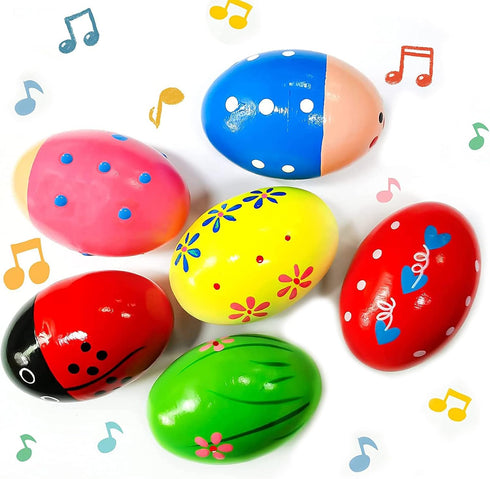 MEMOVAN Egg Shakers 6pcs Wooden Egg Shakers Maracas for Kids, Easter Eggs Shakers Toys, Wooden Musical Toy Percussion Instruments Easter Basket St...