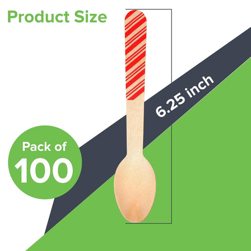 Red And Green Striped Candy Cane Christmas Wooden Spoons. Pack of 100 Count. 6.25 Inches Wooden Eco-Friendly Spoons....