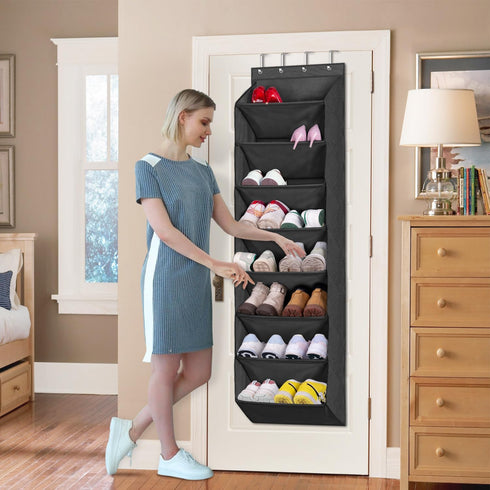 KEETDY Shoe Rack for Door Behind with 8 Large Pockets, Hanging Shoe Organizer for Closet Hanger Fits 20 Pairs Shoe Holder for Back of Door Narrow ...