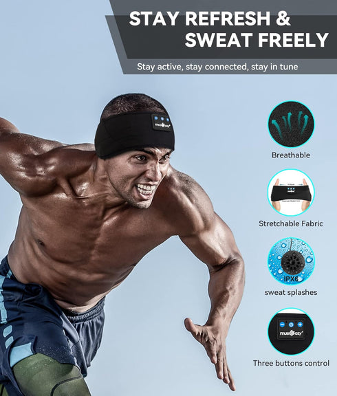MUSICOZY Sleep Headphones Bluetooth 5.2 Headband, Sports Wireless Earphones Sweat Resistant Earbuds with Ultra-Thin HD Stereo Speaker for Workout ...