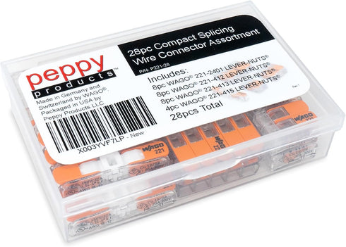 WAGO 221 Lever Nuts 28pc Compact Splicing Wire Connector Assortment with Case | Includes (8X) 221-2401, (8X) 221-412, (8X) 221-413, (4X) 221-415...