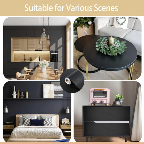 Black Contact Paper 15.7"x118" Peel and Stick Wallpaper, Matte Black Wallpaper Self-Adhesive and Removable Decorative Contact Paper for Cabinets,C...