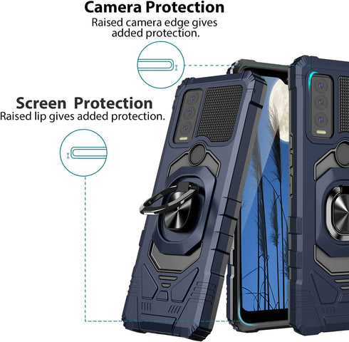 TJS Compatible for AT&T Motivate Max (U668AA) Case, Cricket Ovation 3 Case, with Tempered Glass Screen Protector, Metal Ring Magnetic Support Kick...