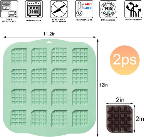 Silicone Waffle Chocolate Mold, 2 Pack Mini Square Silicone Mold Non-Stick Waffle Tray for Making Chocolate, Waffle Cookie, Candy, Soap, cake deco...