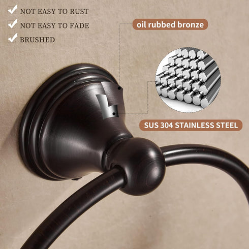 WOLIBEER Bronze Towel Ring,Bathroom Hand Towel Holder Oil Rubber, Round Hand Towel Rack Hanger Wall Mounted Farmhouse Bath Accessories...