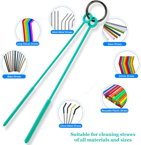 Bottle Brush and Straw Cleaner Set Silicone,Soft Baby Bottle Cleaner Brush,Bendable Straw Cleaning Brush,Long Handle Bottle Brushes for Cleaning (...