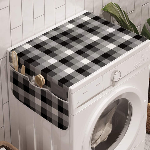 Lunarable Grey Plaid Washing Machine Organizer, Repeating Pattern of Symmetric Squares in Achromatic Colors Checkered, Anti-slip Fabric Cover for ...