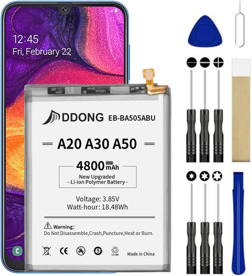 DDONG for Galaxy A20 A30 A50 A30S Battery, EB-BA505ABN EB-BA505ABU Replacement Battery for Samsung Galaxy A20 SM-A205, A30 SM-A305, A50 SM-A505, A...