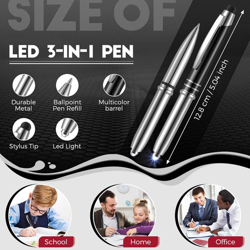 5 Pieces Stylus Pen for Touchscreen Devices Multi-Function Capacitive Pen with LED Flashlight Writing Pens with Ballpoint 3 in 1 Metallic Pens Inv...
