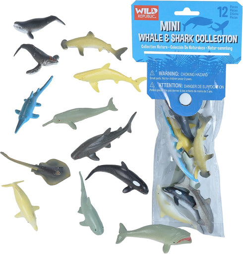 Wild Republic Mini Whale & Shark Polybag, Kids Gifts, Aquatic Toys, Educational Toys, Reusable Bag, 10 Pieces...