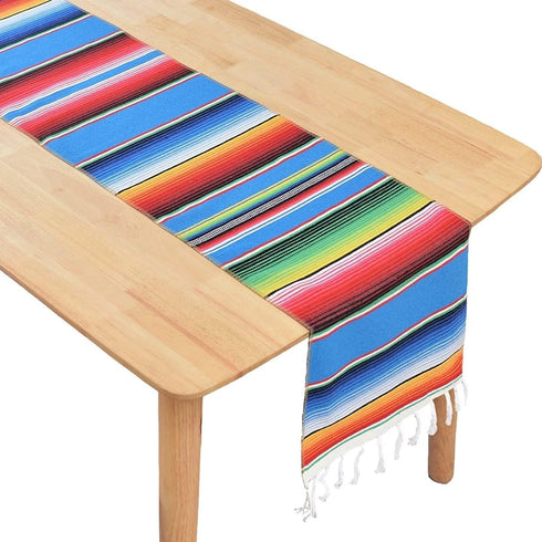 BOXAN Mexican Serape Table Runner for Mexican Party Wedding Decorations Outdoor Picnics Dining Table, Fringe Cotton Blanket Fiesta Table Runners, ...