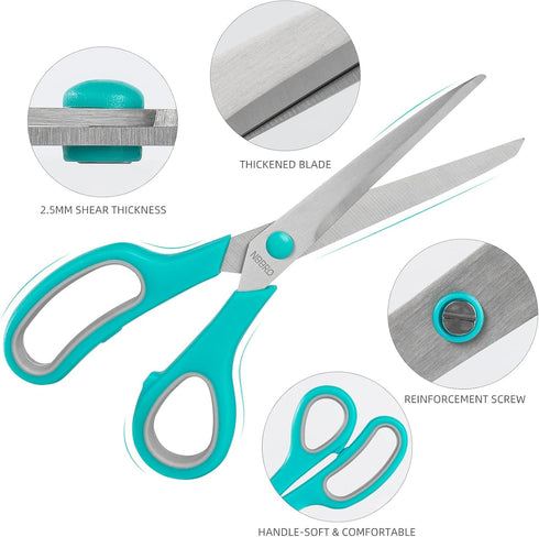 Scissors All Purpose,8.5'' Multipurpose Scissors Bulk 3-Pack,Stainless Steel Sharp Scissors for Office Home School Sewing Fabric Craft Supplies, R...