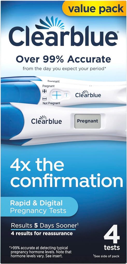 Clearblue Pregnancy Test Combo Pack, 4ct - Digital with Smart Countdown & Rapid Detection - Value Pack...
