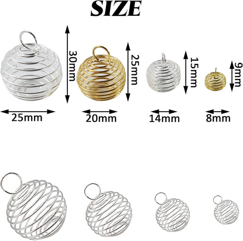 60PCS Spiral Bead Cages Pendants with 60PCS Chains Silver Plated for Jewelry Making Crafting Findings(8mm,14mm,20mm,25mm)...