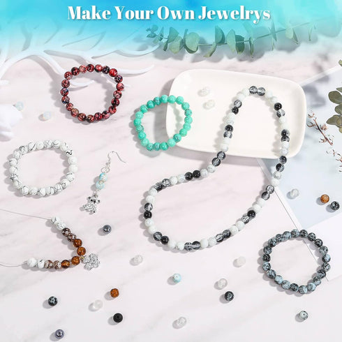 840pcs 8mm Glass Beads for Jewelry Making, 24 Colors Glass Beads for Bracelet Making, Marble Round Loose Beads for Men Women Bracelet Earring Neck...