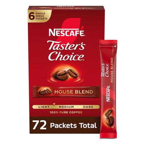 NESCAFÉ Taster's Choice, Instant Coffee Packets, Light Medium Roast Coffee, House Blend, 12 Boxes (72 Packets)...