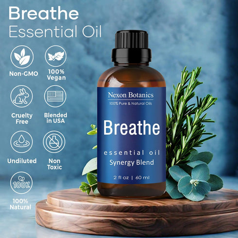 Breathe Essential Oil Blend 60 ml - Breath Sinus Relief with Menthol Oils - for Humidifiers, Diffusers, and Aromatherapy - Nexon Botanics...