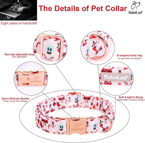 Christmas Dog Collar for Medium Dog, Pink Elk Santa Claus Male Dog Collar with Safety Metal Buckle Adjustable Puppy Collars for Small Large Boy&Gi...