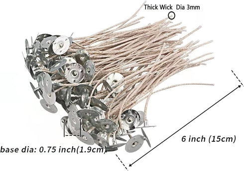 100pcs ECO Wicks for Soy Candles, 6 inch Pre-Waxed Candle Wick for Candle Making,Thick Candle Wick with Base...