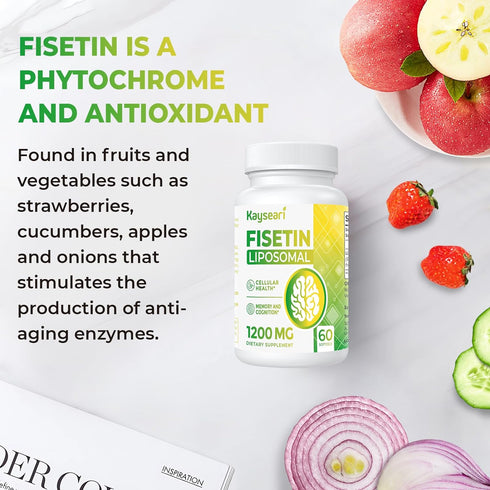 Fisetin 1200mg Liposomal Fisetin Supplements 98% Pure Fisetin Polyphenols Antioxidants Immunity Health Aging Cognitive Support Non-GMO 60 Capsules...