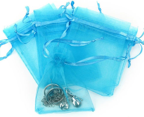 100/200PCS Organza Gift Candy Sheer Bags Mesh Jewelry Pouches Drawstring Bulk for Wedding Party Favors Christmas (5" X 7"(100PCS), Teal Blue)...
