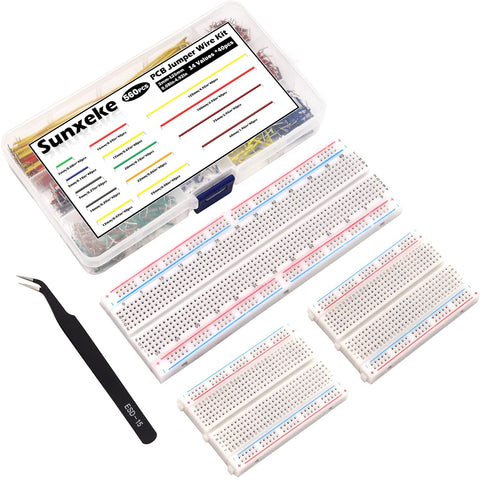 560Pcs Breadboard and Jumper Wire kit PCB Circuit Board Assortment 14 Different Lengths with Tweezers,breadboard and Plastic Box...