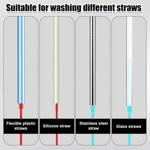 4pcs Straw Cleaner Brush Extra Long, 9.45in Silicone Straw Brush Reusable Straw Cleaning Brush 6mm & 8mm Flexible Straw Crevice Pipe Cleaners for ...