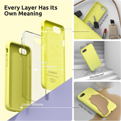 SURPHY Designed for iPhone SE Case, iPhone 8 Case, iPhone 7 Case, Liquid Silicone Phone Case for iPhone se 3rd 2nd SE 2022 SE 2020, Yellow...