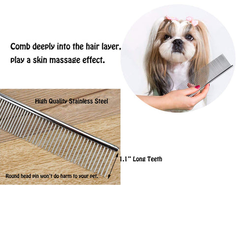 3 Pcs Dog Comb Pet Cat Grooming Combs for Matted Shedding or Knotted Hair, Stainless Steel, Medium Coarse, TuNan Metal Anti Knot Hair Combs for Sm...