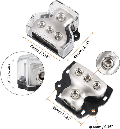 3 Way Power Distribution Block, 1x 0 Gauge in / 3X 4 Gauge Out Amp Power Distribution Ground Distributor Connecting Block for Car Amplifier Audio ...