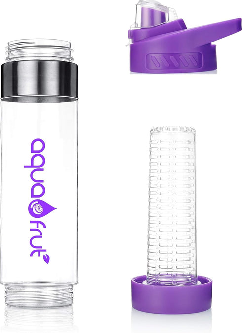 NEW AquaFrut Bottom Loading Fruit Infuser Water Bottle - BPA Free Tritan Plastic - Leak Proof - 24 OZ - Infusion Recipe eBook (Purple)...