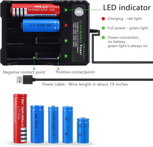 18650 Battery Charger 4 Bay Fast Charge, for 3.7V Li-ion TR IMR 10440 14500 16650 14650 18350 18500 16340(RCR123) Batteries, USB Intelligent Unive...