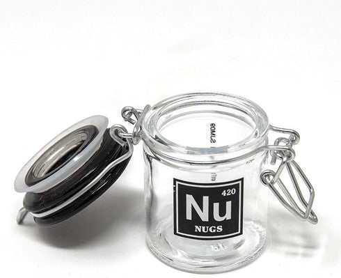 Airtight Glass Herb Mini Storage Jar with Clamping Lid in Choice of Design (Nugs, Small)...