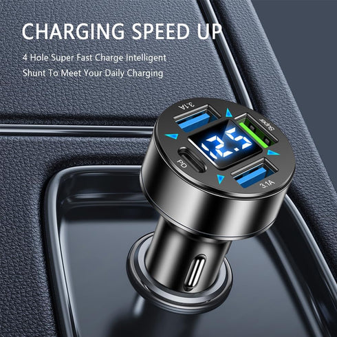 Car Charger,4 Ports Super Fast Car Charger Adapter with Voltmeter,PD 3.1/Super Port Cigarette Lighter USB Charger Compatible with iPhone 14/13/12,...