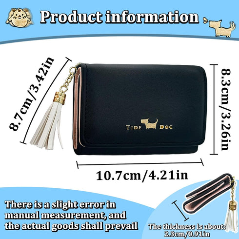 Wallet for Women, Cute Tri-Fold Women's Wallets 7 Card Slots, Pu Leather Womens Card Wallet with Tassel, 1 Visible ID Window, 1 Bill Compartment, ...