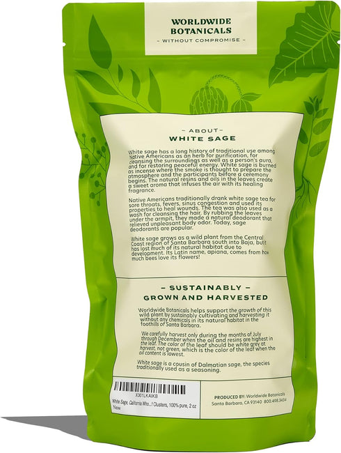100% Pure California White Sage Clusters, 2 oz - Sustainably Cultivated, Loose Leaf, 2 Ounces...