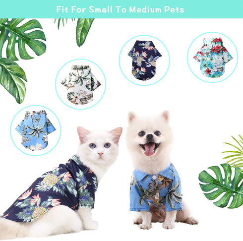 4 Pieces Pet Summer Shirts Hawaiian Style Dog T-Shirts Floral Coconut Tree Printed Puppy Shirt Summer Beach Dog Apparel Cat Outfit Shirt Breathabl...